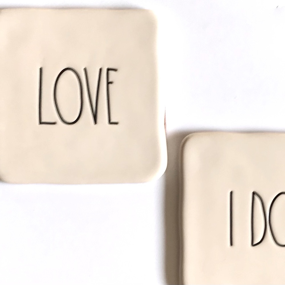 Rae Dunn Artisan Collection by Magenta Ceramic Wedding Drinkware Coaster Set